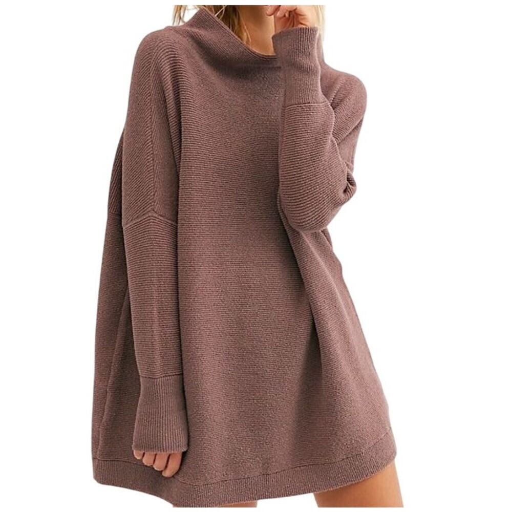 Free People Women's Taupe Brown Ottoman Slouchy Tunic Sweatwer Size XS - Picture 1 of 7